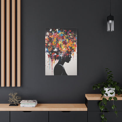 Beautiful African Woman with head of flowers Canvas wall art Perfect for Home, Office or Gift.