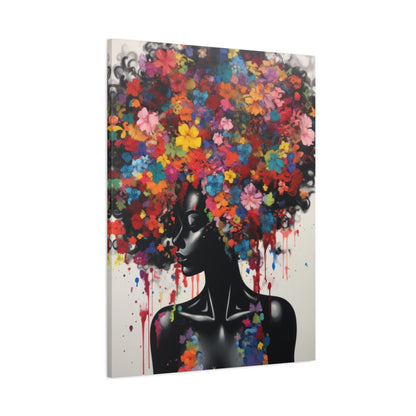 Beautiful Black Woman with head of flowers Canvas wall art the Perfect African American art Perfect Gift.