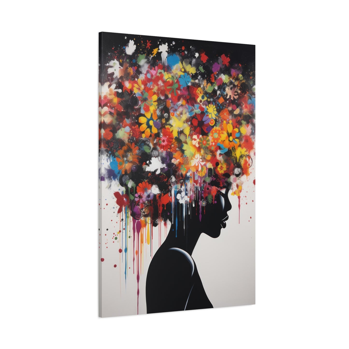 Beautiful African Woman with head of flowers Canvas wall art Perfect for Home, Office or Gift.