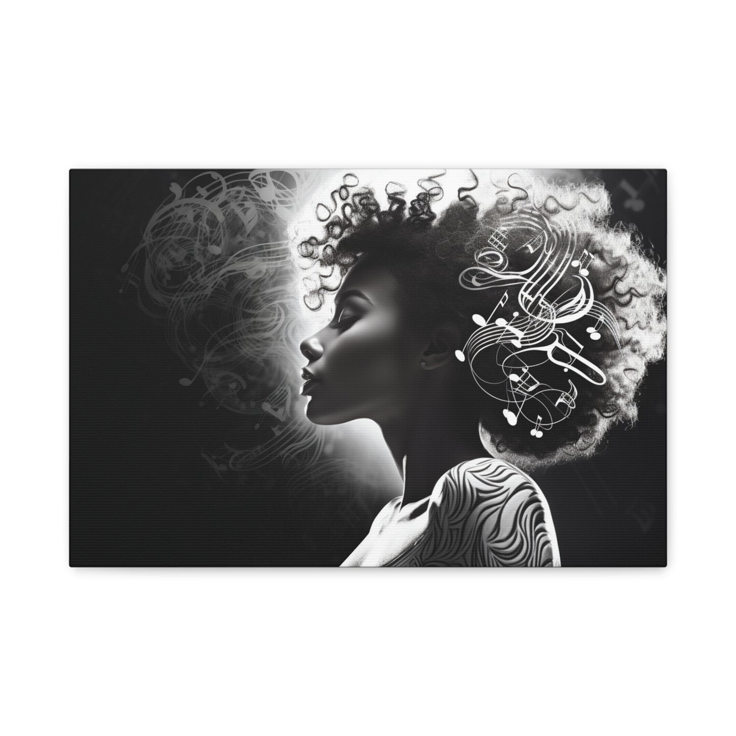 Perfect Music Gift Afro Woman Music wall art decor Black and white Printed on Canvas featuring Black Pop art Ready to hang