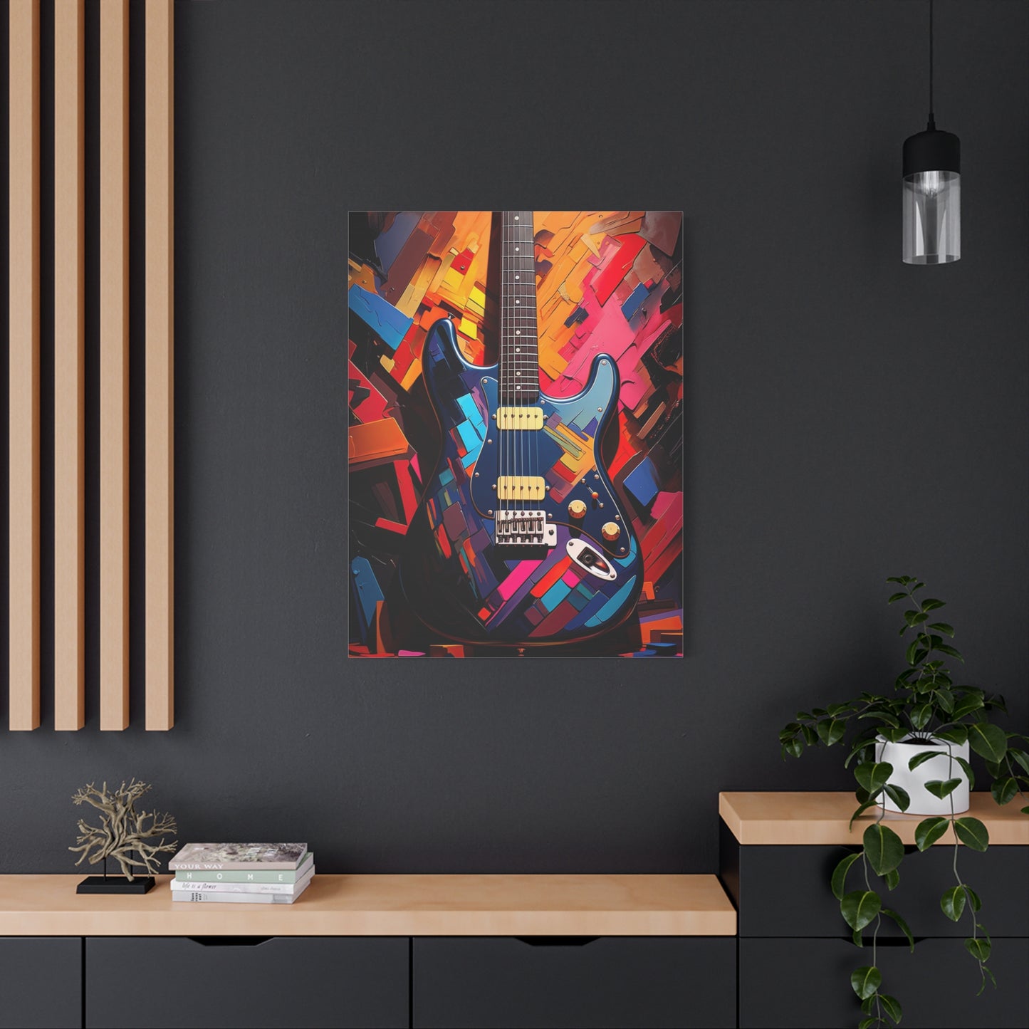 Colourful Guitar Wall Art Perfect Music Art Gift for Home & Office | Electric Guitar Large Canvas Wall Print