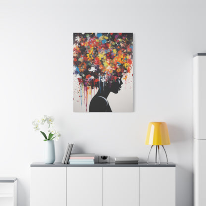 Beautiful African Woman with head of flowers Canvas wall art Perfect for Home, Office or Gift.