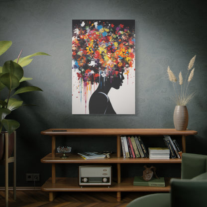 Beautiful African Woman with head of flowers Canvas wall art Perfect for Home, Office or Gift.