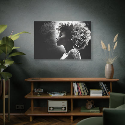 Perfect Music Gift Afro Woman Music wall art decor Black and white Printed on Canvas featuring Black Pop art Ready to hang