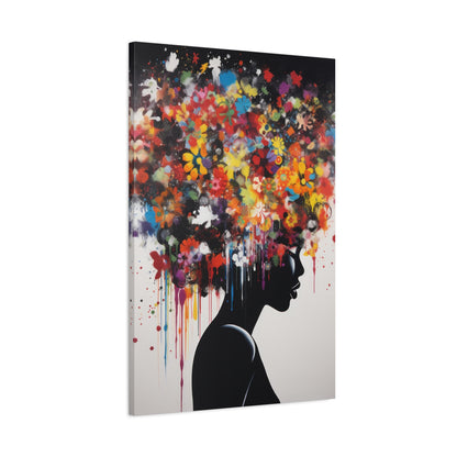 Beautiful African Woman with head of flowers Canvas wall art Perfect for Home, Office or Gift.