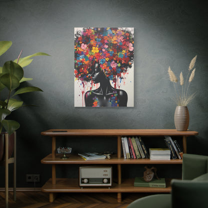 Beautiful Black Woman with head of flowers Canvas wall art the Perfect African American art Perfect Gift.