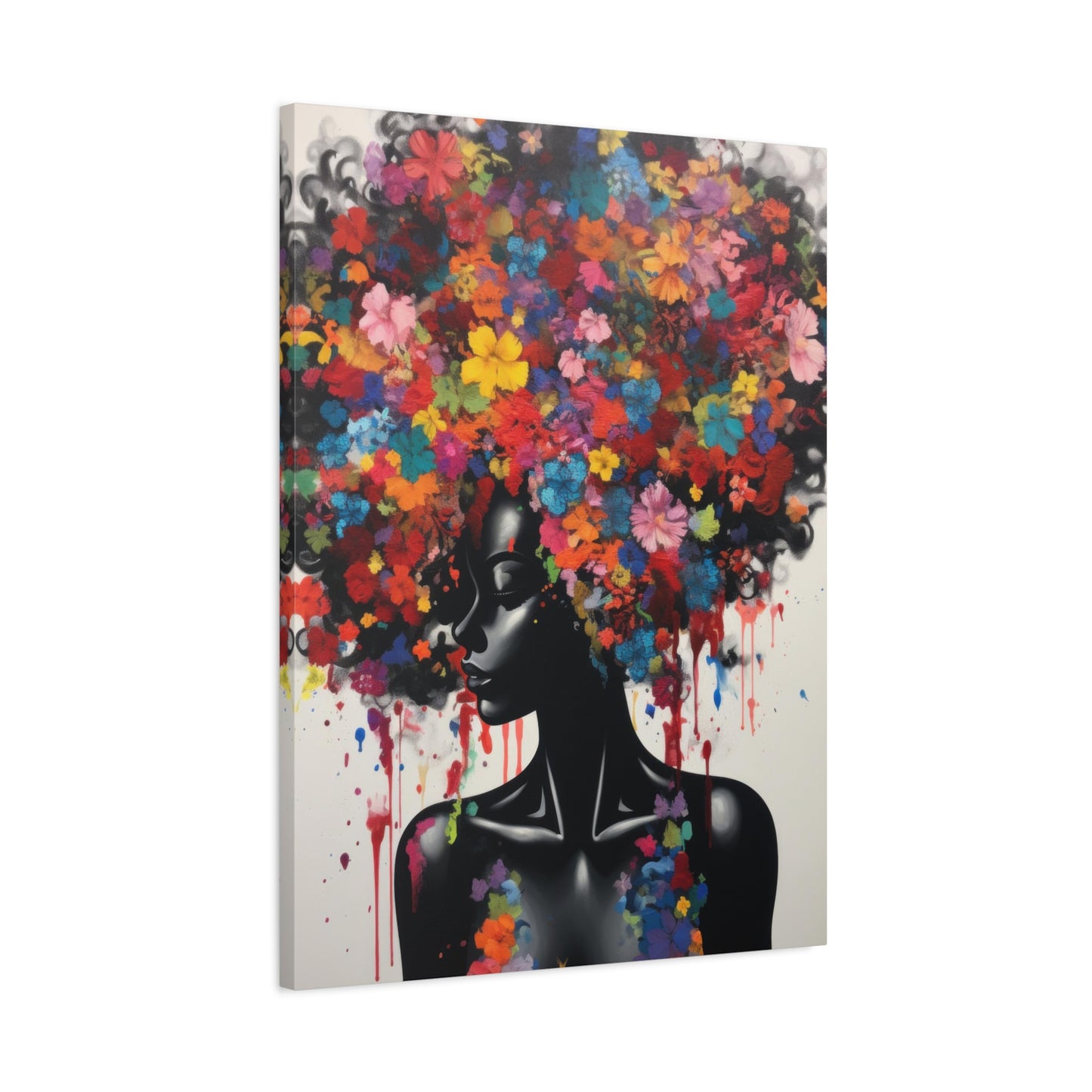 Beautiful Black Woman with head of flowers Canvas wall art the Perfect African American art Perfect Gift.