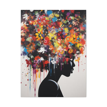 Beautiful African Woman with head of flowers Canvas wall art Perfect for Home, Office or Gift.