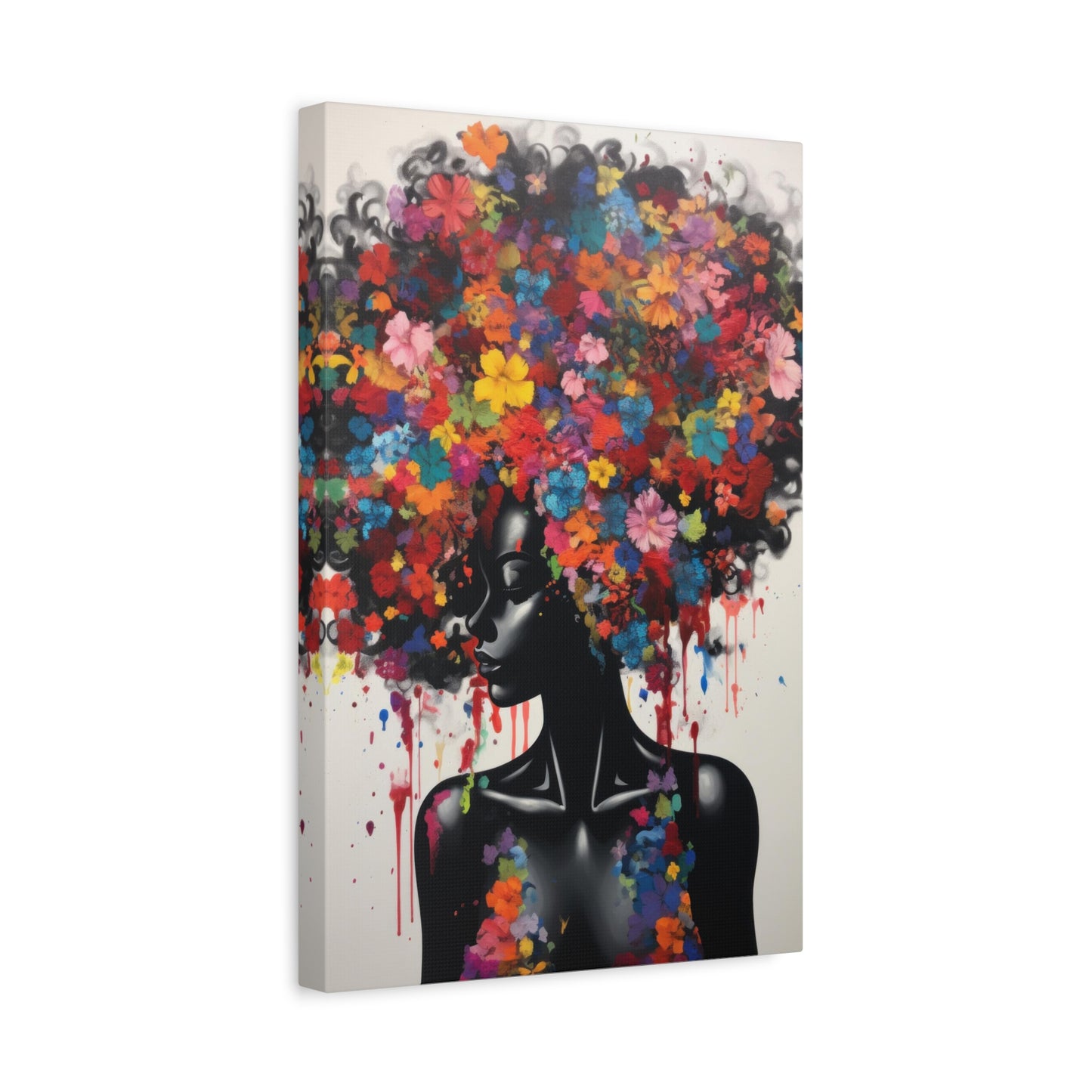 Beautiful Black Woman with head of flowers Canvas wall art the Perfect African American art Perfect Gift.