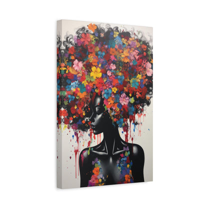 Beautiful Black Woman with head of flowers Canvas wall art the Perfect African American art Perfect Gift.