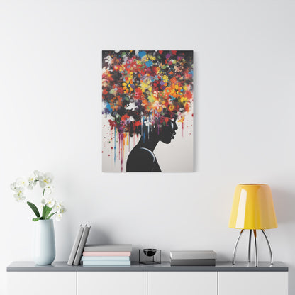 Beautiful African Woman with head of flowers Canvas wall art Perfect for Home, Office or Gift.