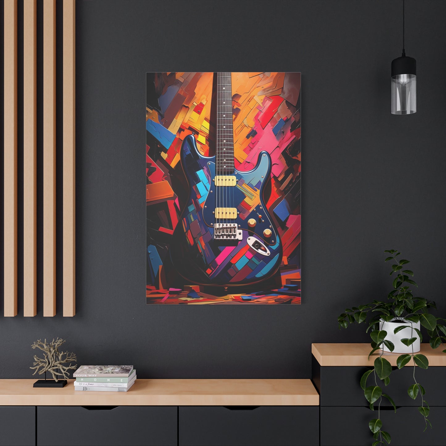 Colourful Guitar Wall Art Perfect Music Art Gift for Home & Office | Electric Guitar Large Canvas Wall Print