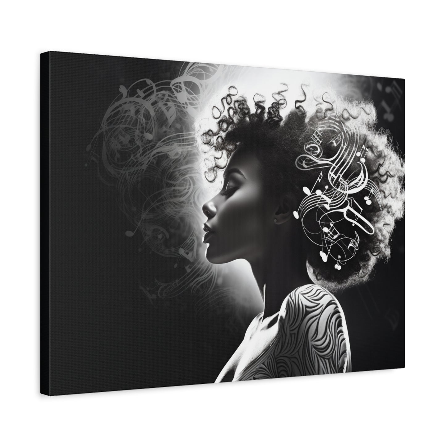 Perfect Music Gift Afro Woman Music wall art decor Black and white Printed on Canvas featuring Black Pop art Ready to hang