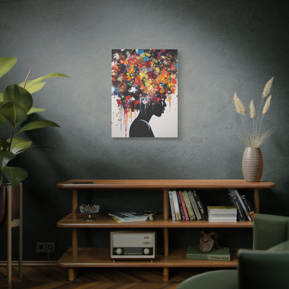 Beautiful African Woman with head of flowers Canvas wall art Perfect for Home, Office or Gift.