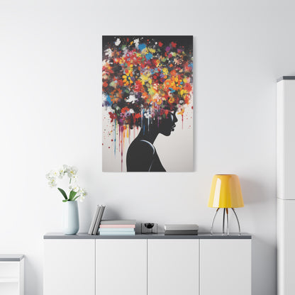 Beautiful African Woman with head of flowers Canvas wall art Perfect for Home, Office or Gift.