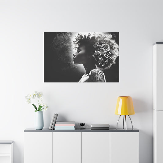 Perfect Music Gift Afro Woman Music wall art decor Black and white Printed on Canvas featuring Black Pop art Ready to hang