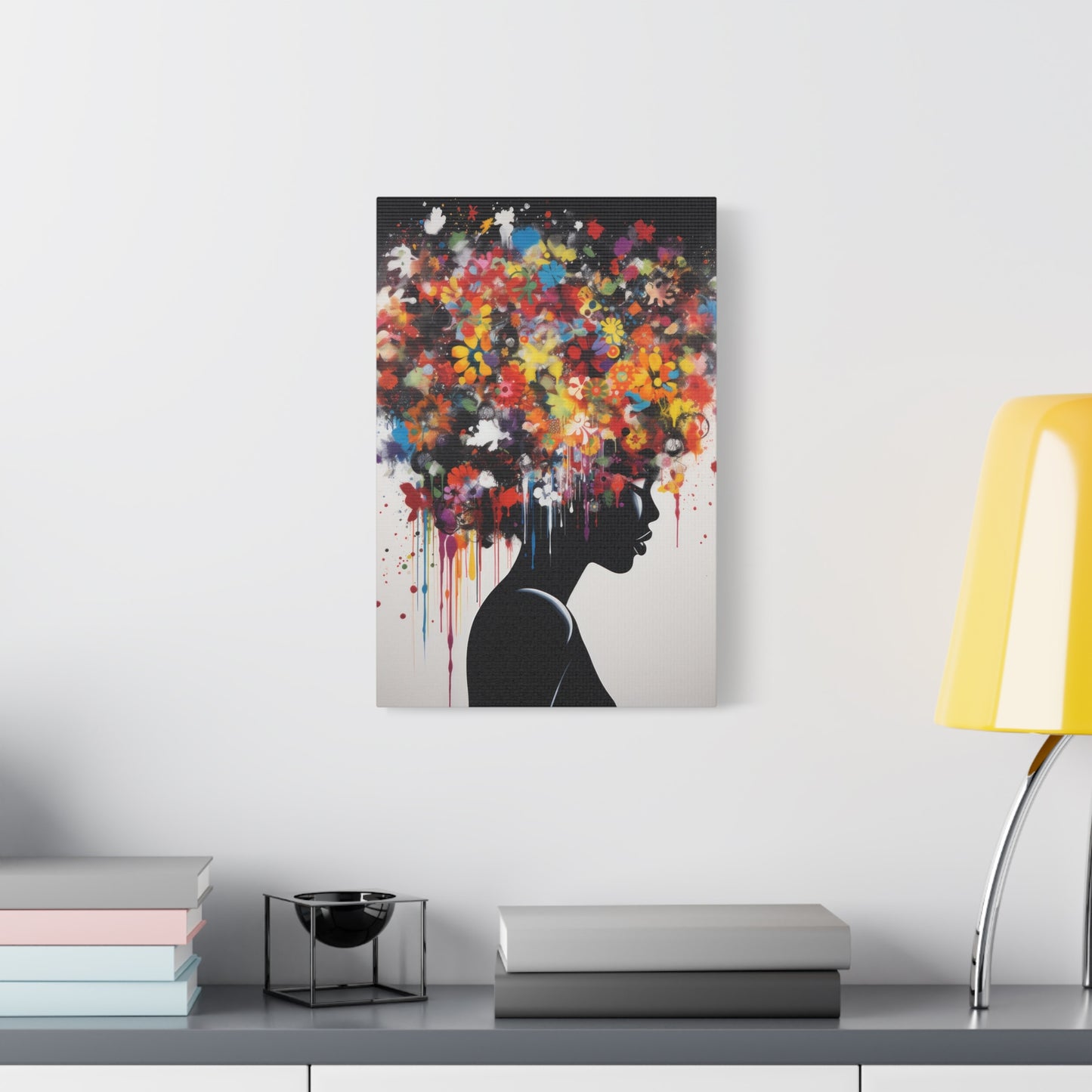 Beautiful African Woman with head of flowers Canvas wall art Perfect for Home, Office or Gift.