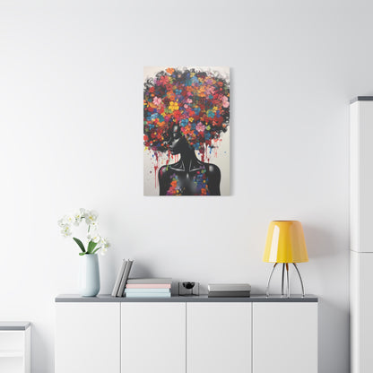 Beautiful Black Woman with head of flowers Canvas wall art the Perfect African American art Perfect Gift.