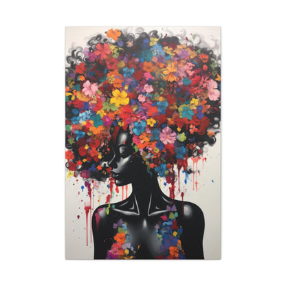 Beautiful Black Woman with head of flowers Canvas wall art the Perfect African American art Perfect Gift.