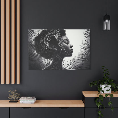 Afro Woman Music wall art decor Printed on Canvas featuring African American Pop art Ready to hang | Perfect Music Gift