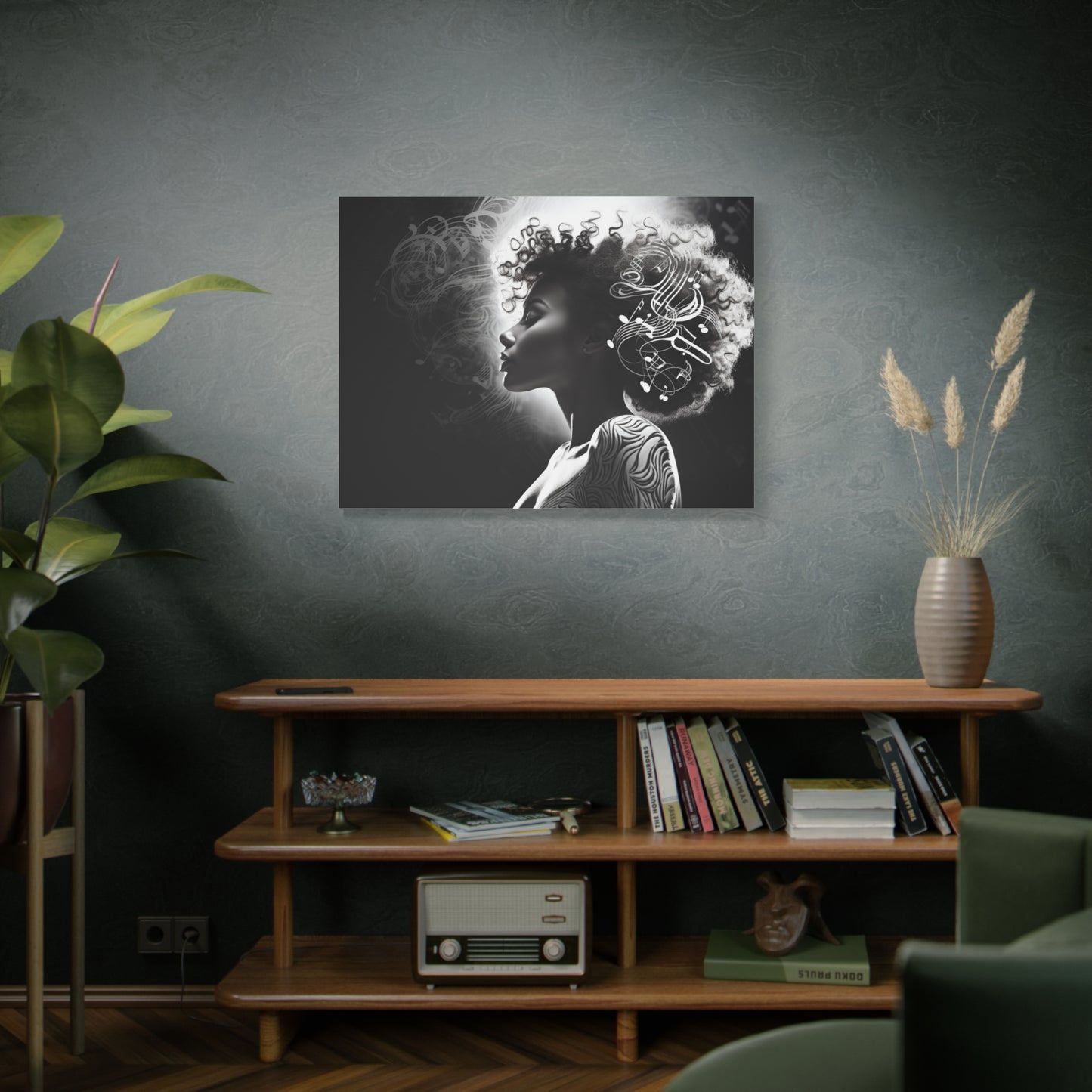 Perfect Music Gift Afro Woman Music wall art decor Black and white Printed on Canvas featuring Black Pop art Ready to hang