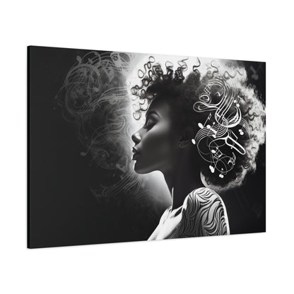 Perfect Music Gift Afro Woman Music wall art decor Black and white Printed on Canvas featuring Black Pop art Ready to hang