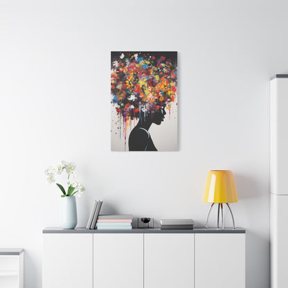 Beautiful African Woman with head of flowers Canvas wall art Perfect for Home, Office or Gift.