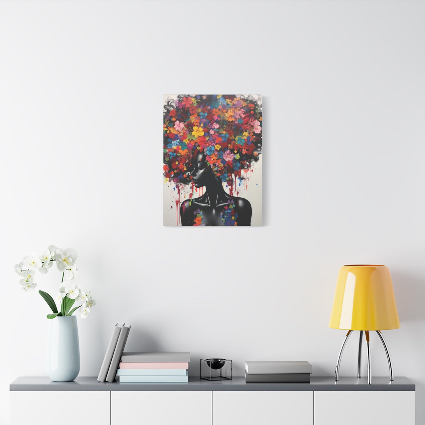 Beautiful Black Woman with head of flowers Canvas wall art the Perfect African American art Perfect Gift.