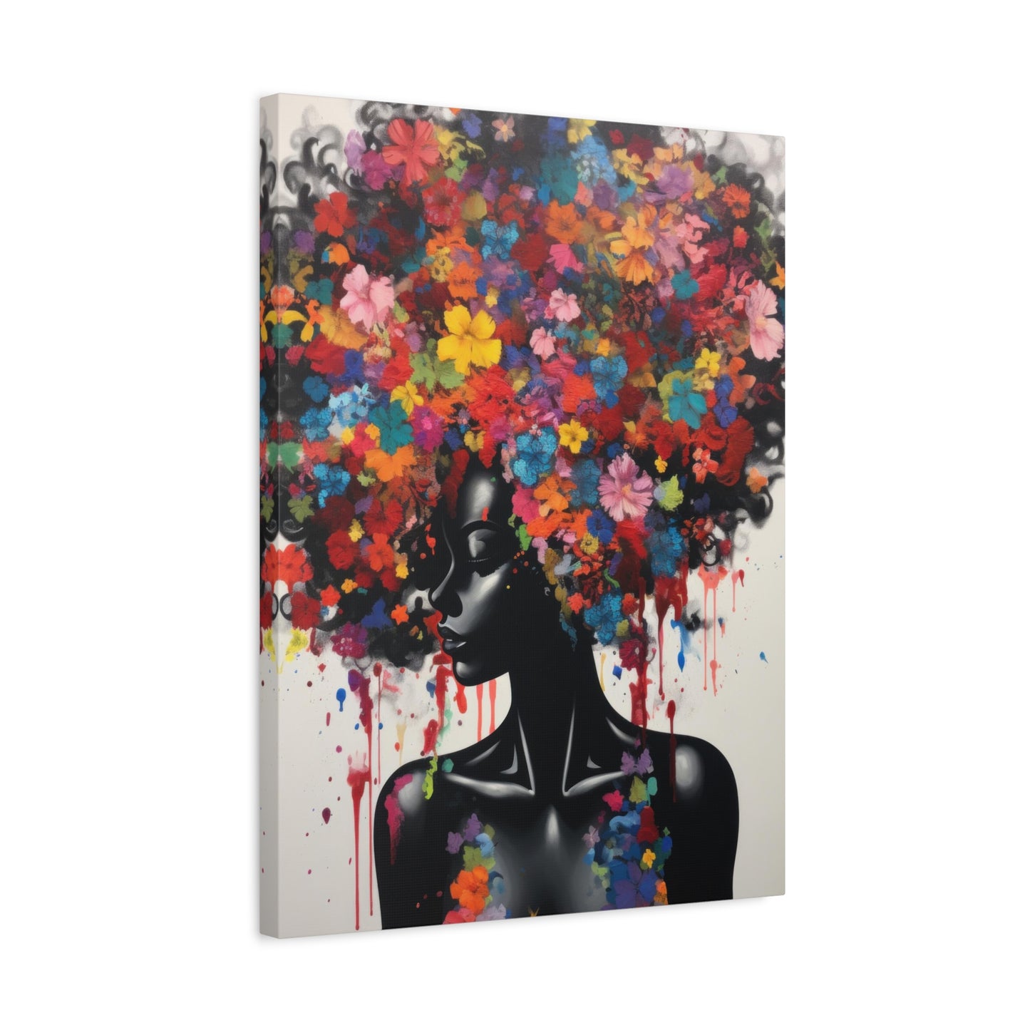 Beautiful Black Woman with head of flowers Canvas wall art the Perfect African American art Perfect Gift.