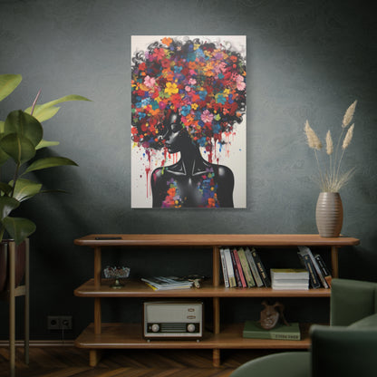 Beautiful Black Woman with head of flowers Canvas wall art the Perfect African American art Perfect Gift.