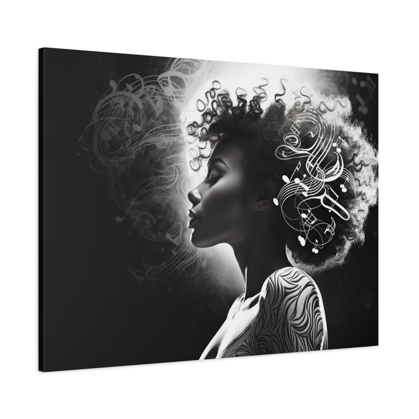 Perfect Music Gift Afro Woman Music wall art decor Black and white Printed on Canvas featuring Black Pop art Ready to hang