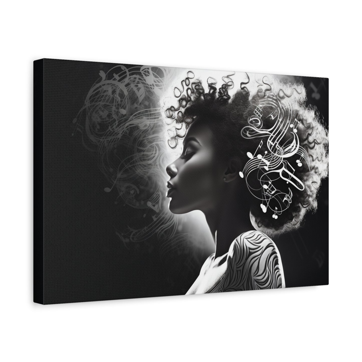 Perfect Music Gift Afro Woman Music wall art decor Black and white Printed on Canvas featuring Black Pop art Ready to hang