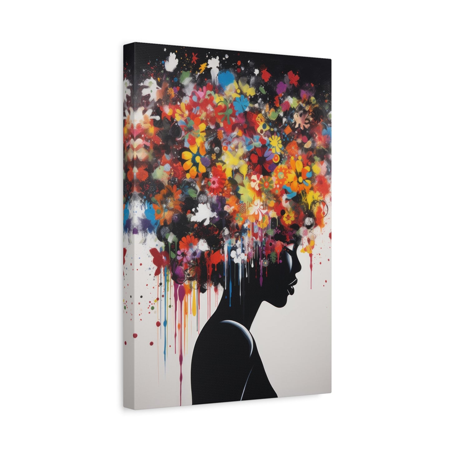 Beautiful African Woman with head of flowers Canvas wall art Perfect for Home, Office or Gift.