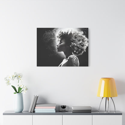 Perfect Music Gift Afro Woman Music wall art decor Black and white Printed on Canvas featuring Black Pop art Ready to hang