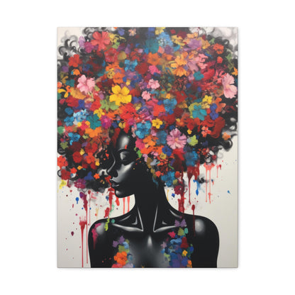 Beautiful Black Woman with head of flowers Canvas wall art the Perfect African American art Perfect Gift.