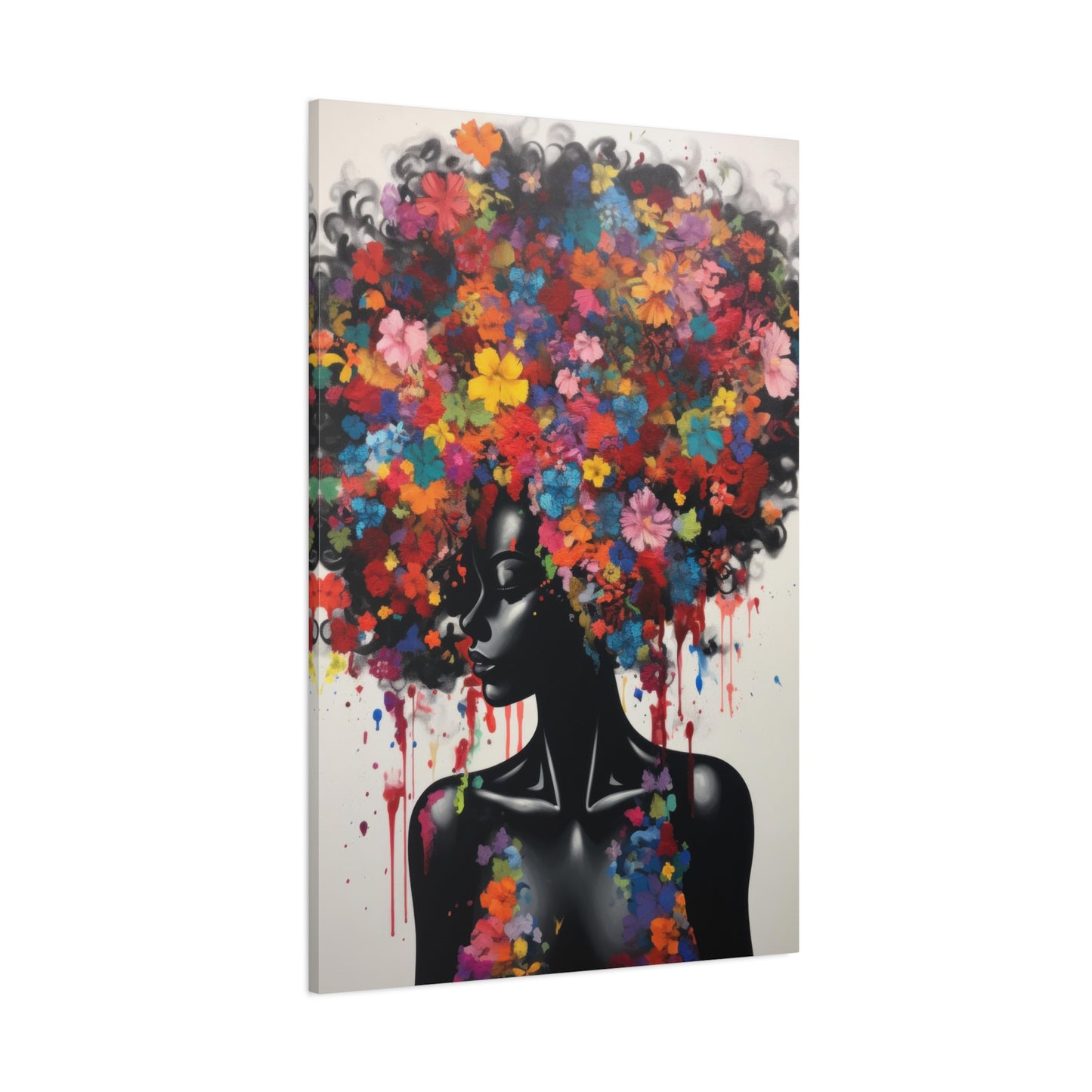 Beautiful Black Woman with head of flowers Canvas wall art the Perfect African American art Perfect Gift.