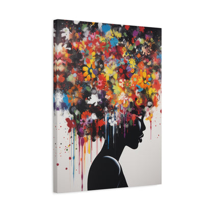 Beautiful African Woman with head of flowers Canvas wall art Perfect for Home, Office or Gift.